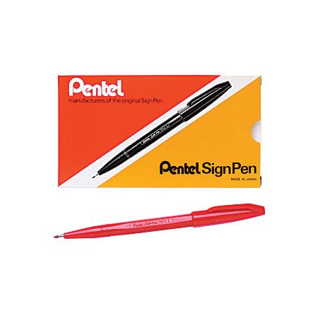 Pentel Sign Pens Fine Point 2.0 mm Red Barrel Red Ink Pack Of 12